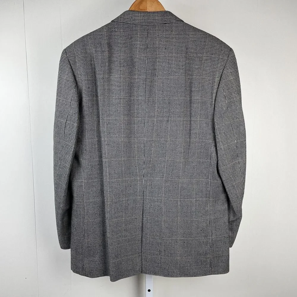 Jos. A. Bank Navy Cream Houndstooth‎ Blazer Jacket Sport Coat Silk Wool Mens 44R